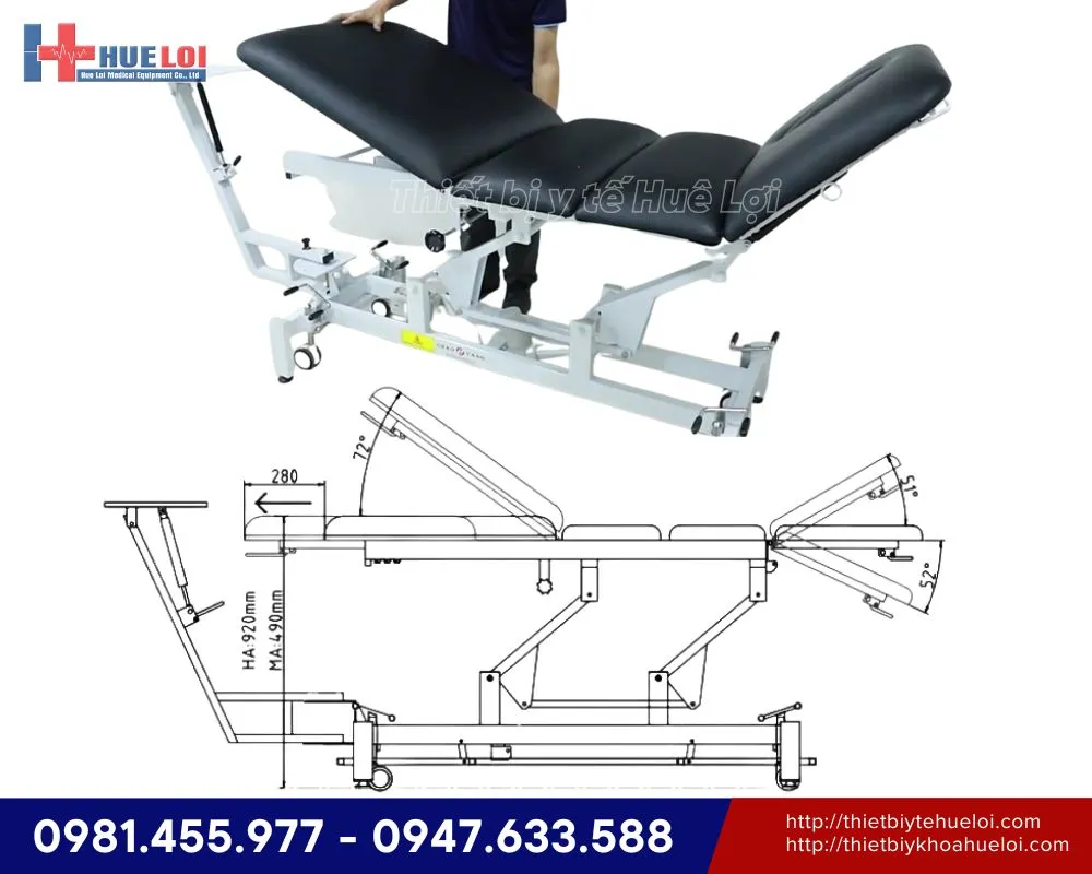 Góc nâng hạ của giường kéo giãn cột sống CY-C101F