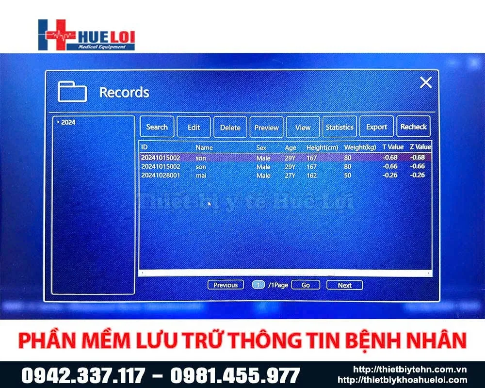 Phần mềm lưu trữ thông tin điều trị máy đo mật độ xương BMD-A1