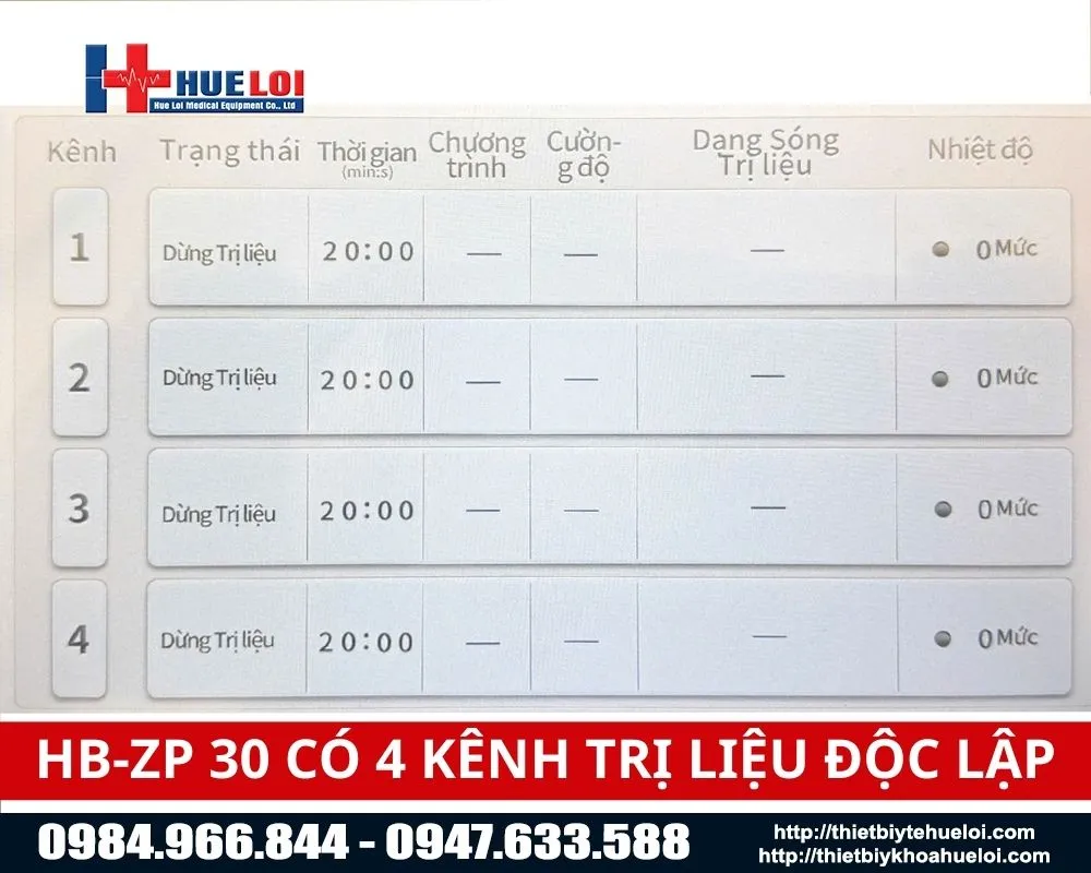 4 k&ecirc;nh trị liệu độc lập của m&aacute;y điện xung HB-ZP30