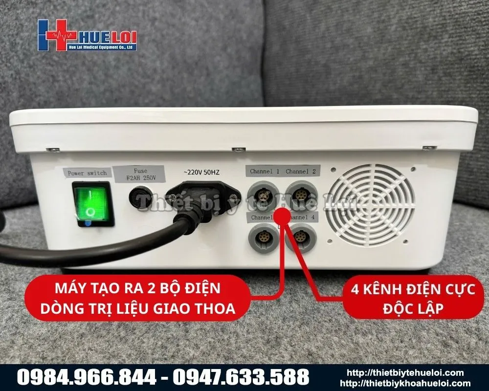 Mặt sau của m&aacute;y điện xung 4 k&ecirc;nh