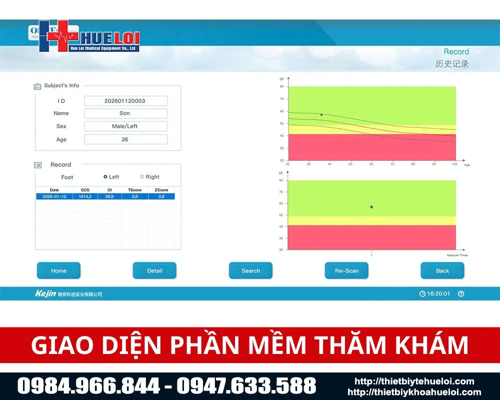 Giao diện phần mềm của m&aacute;y đo lo&atilde;ng xương g&oacute;t ch&acirc;n