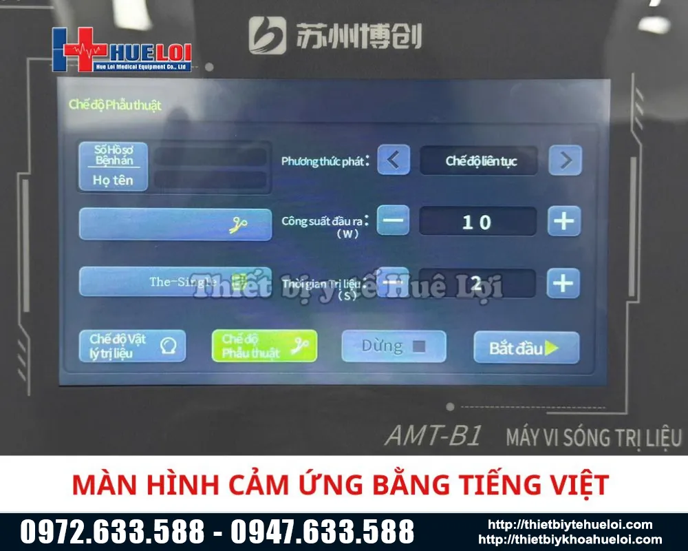 m&agrave;n h&igrave;nh của m&aacute;y vi s&oacute;ng trị liệu amt