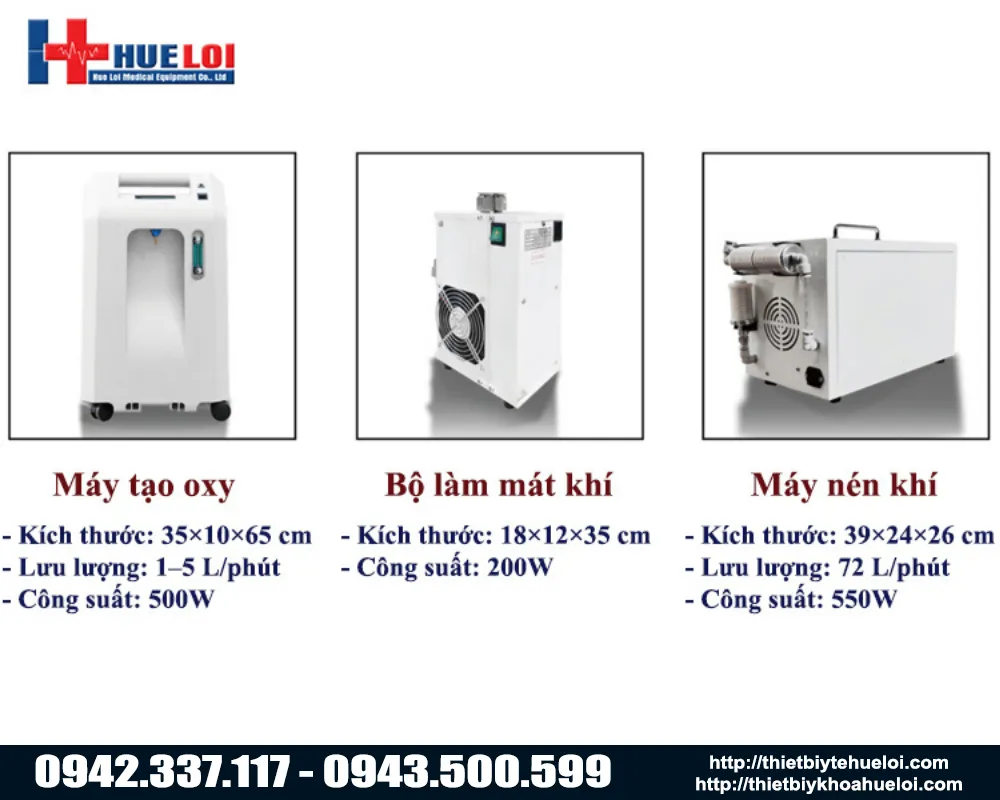 các thiết bị đi kèm với buồng oxy tăng áp