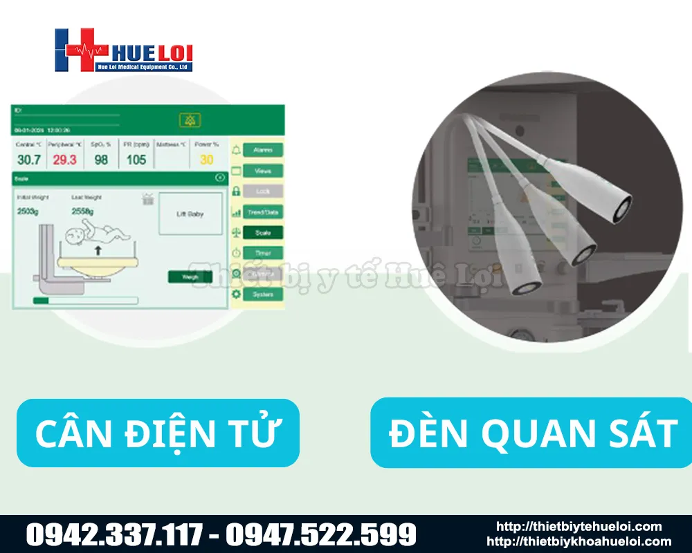 Cân điện tử và đèn quan sát của giường sưởi ấm trẻ sơ sinh ECOSY 830