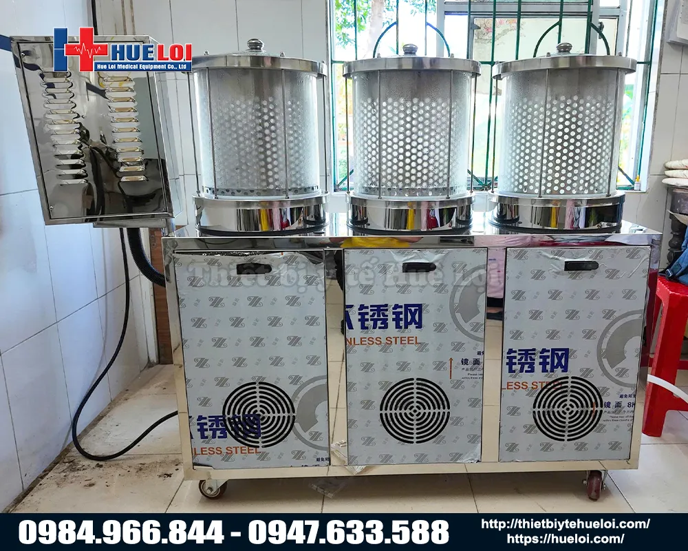 M&aacute;y sắc dược liệu v&agrave; đ&oacute;ng t&uacute;i ba nồi đun cao cấp